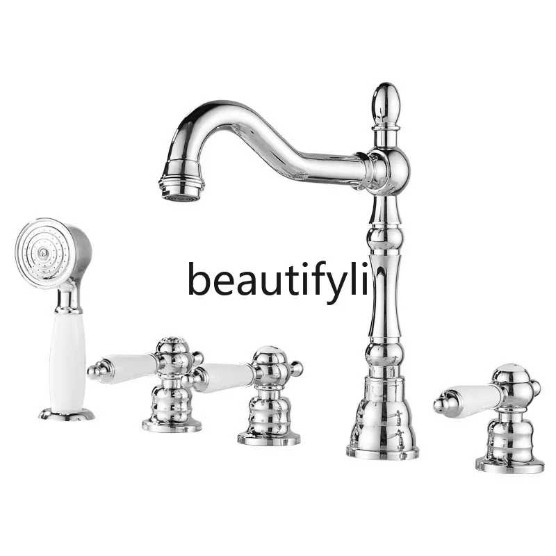 

Mediterranean bathtub faucet three-hole split faucet bathtub five-hole pull-out hotel bathroom set