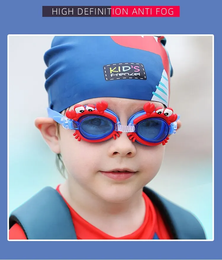 Детские очки для дайвинга в форме Красного краба, детские плавательные очки, водонепроницаемые противотуманные Регулируемые очки