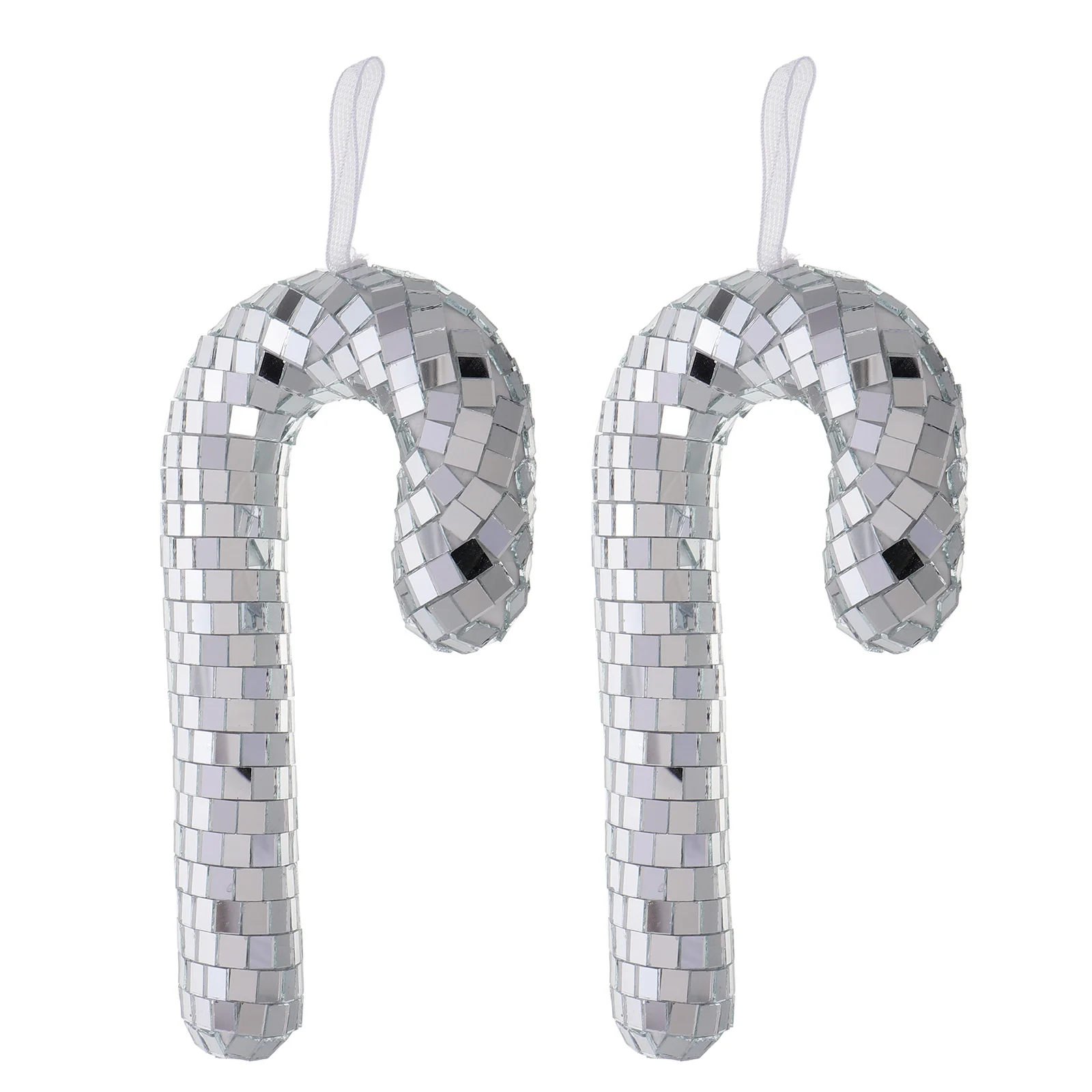 

2Pcs Christmas Candy Cane Ornaments Disco Ball Mirror Finish Hanging Decor Christmas Tree Holiday Party Supplies Seasonal