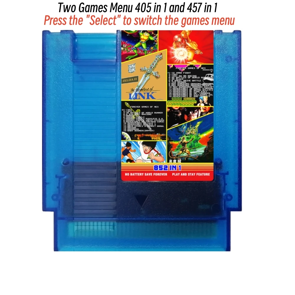 Transparent Shell Game Card For 8 Bit Video Game Console 852 in 1 72 Pin Game Cartridge for NES Game Console with Memory Chip