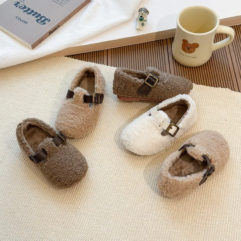 

Faux Shearling Casual Shoes for Girls 2025 New Winter Toddler Walking Shoes Plush Lining Soft Sole Retro Simple Kids Snowshoes