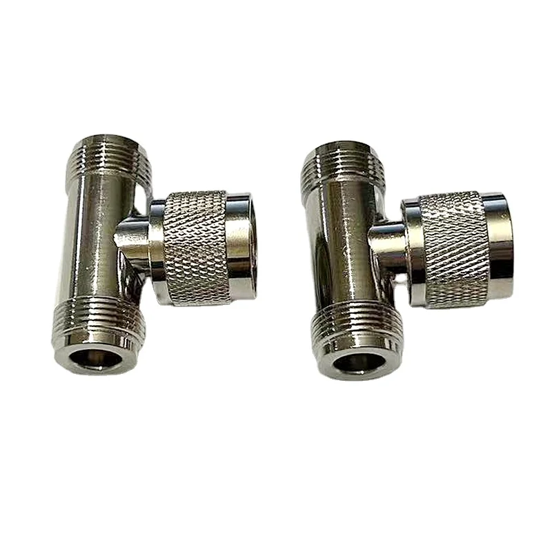 1Pcs N Type Connector L16 N Male To 2 Two Double Female Tee Type 3Way Splitter T Type Adapte Brass Nickel Plated RF Brass Copper