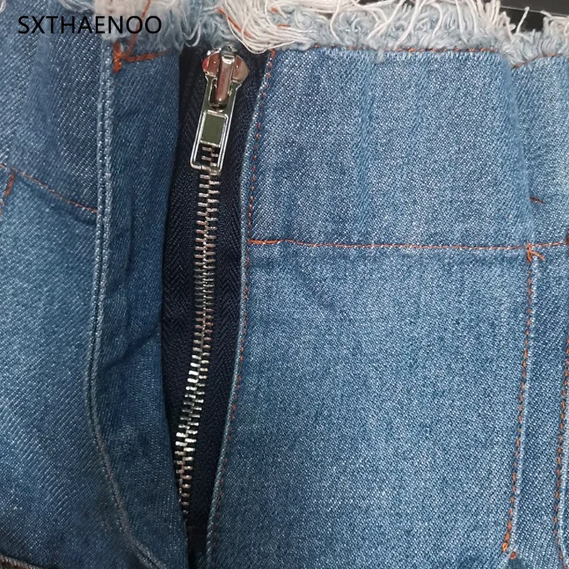 بنطلون جينز نسائي عتيق عالي الخصر وواسع الساق من SXTHAENOO مع كتلة ألوان + حواف مرقعة وحاشية خام #6