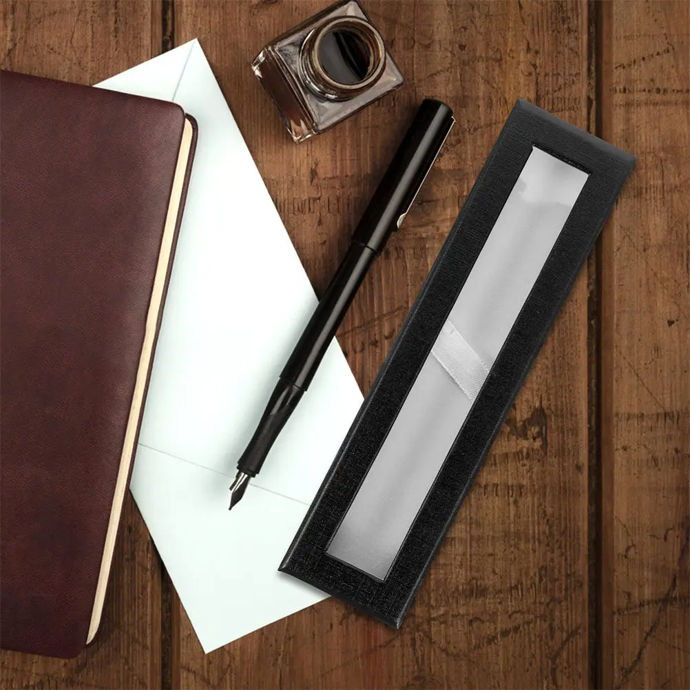 6Pcs Portable Pen Box Paper Pencil Case Clear Window Single Pen Holder Gift Storage Organizer for Office School