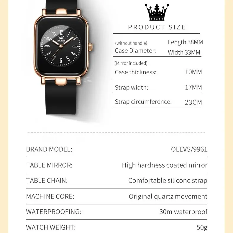 Olevs 9961 relógio feminino moda lazer simples relógio de quartzo à prova dwaterproof água pulseira de silicone elegante presente premium classe superior feminino reloj