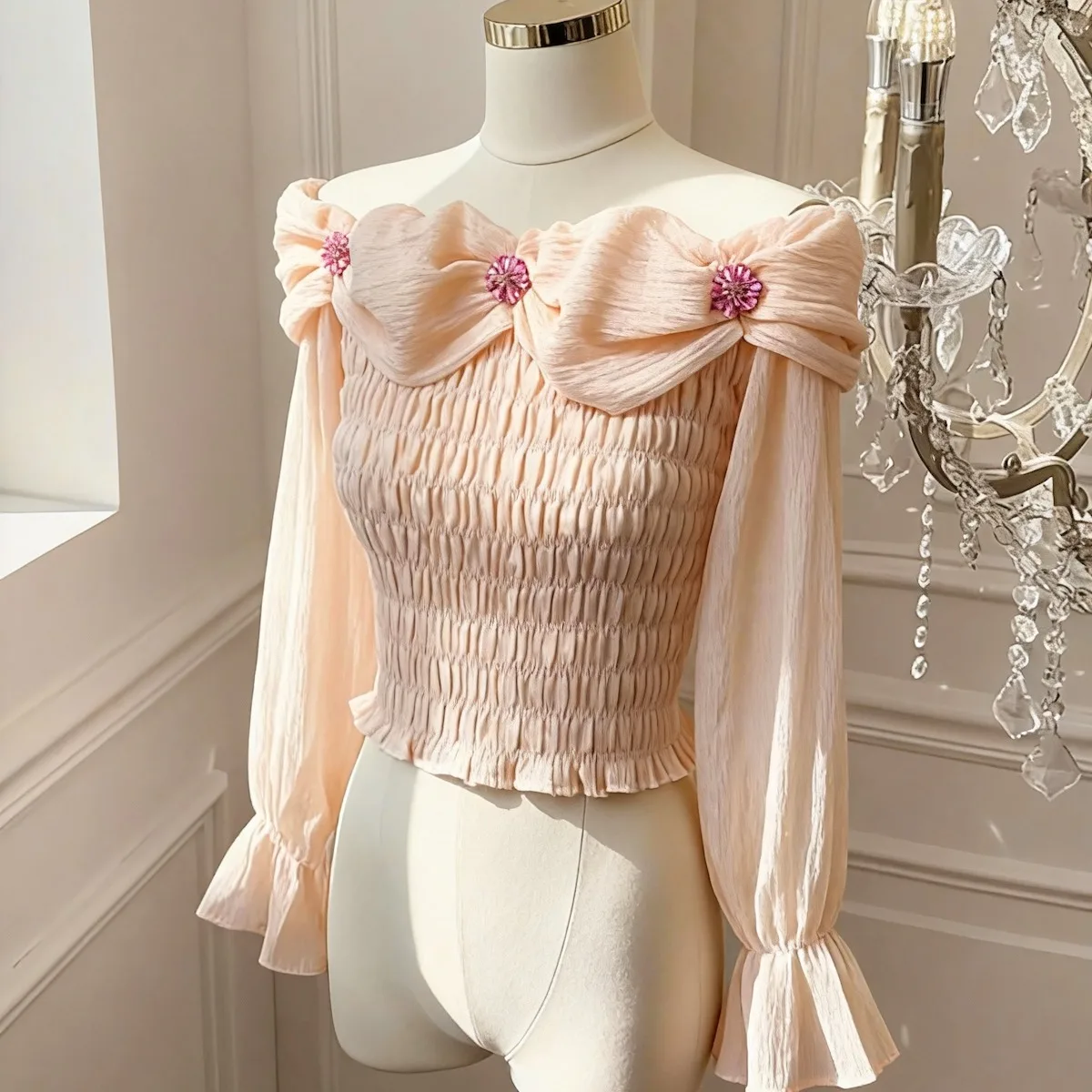 Chemisier en mousseline de soie brodée lourde pour femme, coupe cintrée, pour demoiselle d'honneur, nouvelle collection automne hiver