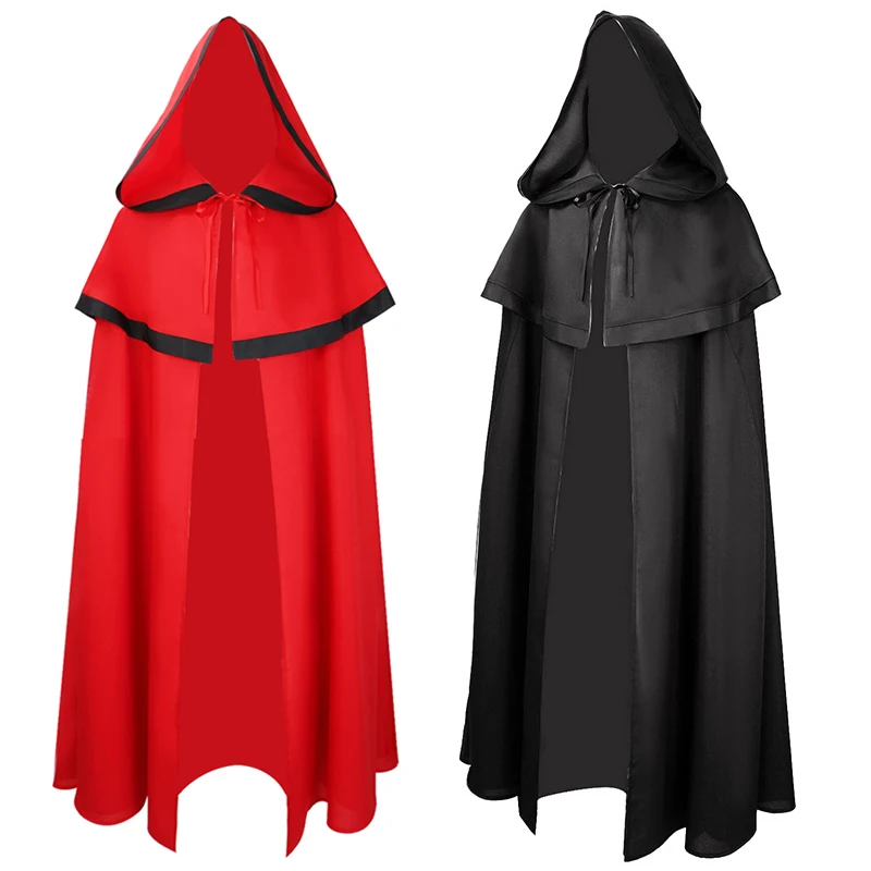 Capa de disfraz de Halloween para hombre y mujer, chal Medieval con capucha para Cosplay, bruja, vampiro y mago, ideal para fiesta de carnaval, 2023