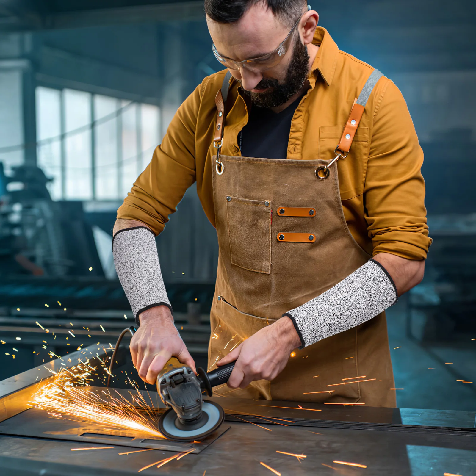 زوجان من أغطية الساعد المقاومة للقطع، واقيات الذراع المرنة، أكمام السلامة الصناعية، البستنة، العمل المتين #6