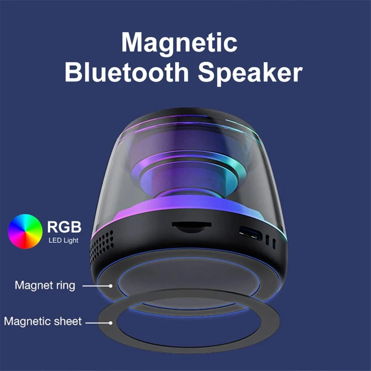 Altavoz Bluetooth magnético mejorado con iluminación RGB, caja de sonido portátil, B