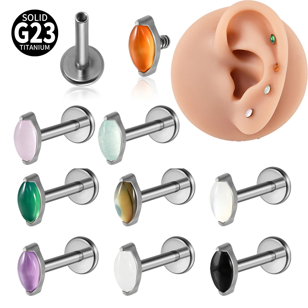 1PC G23 Titanium Marquise Onyx Stone Internal Thread Labret Ear Helix Cartilage Body Piercing Jewelry