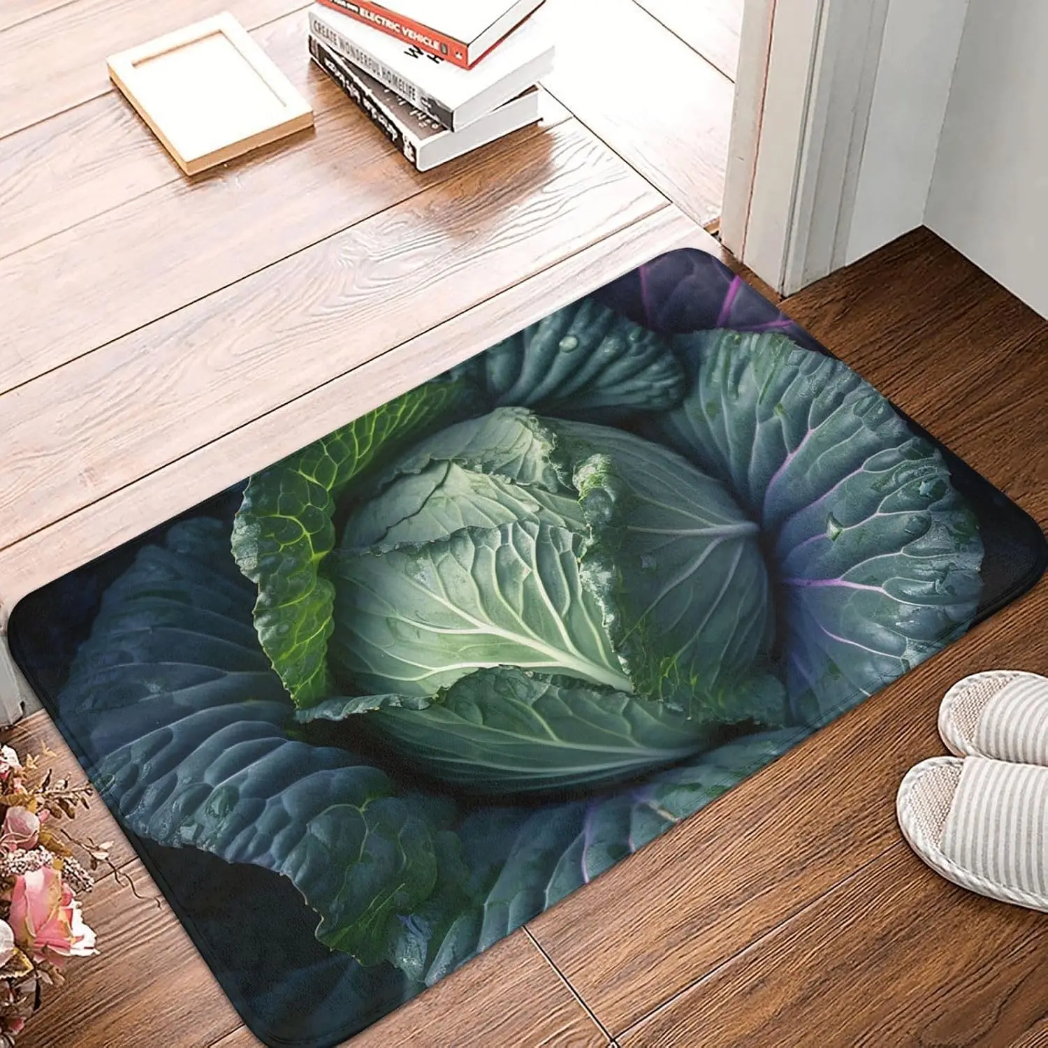 Realistic Cabbage Doormat, Green Vegetable Entrance Rug, 3D Garden Floor Mat, Non-slip Kitchen Carpet, Farmhouse Home Decor