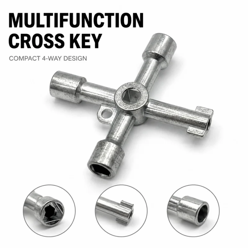 Universal Cross Key Wrench, 4 In 1 Multi-Socket Spanner for Cabinet, Elevator, Water Meter, Electric Control Valve Repair