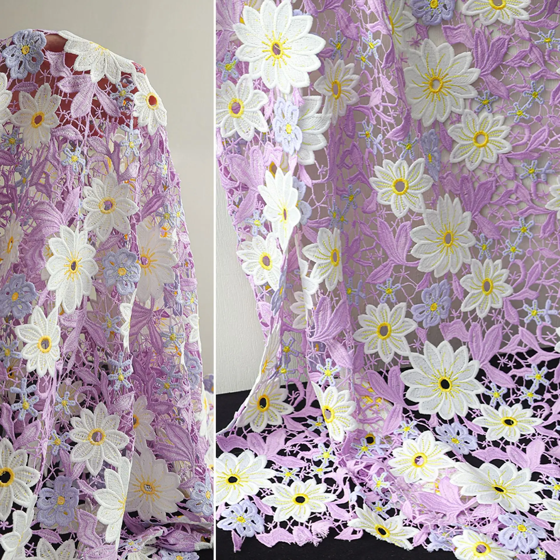

Purple Hollow Embroidery Water-soluble Lace Fabric for Dress