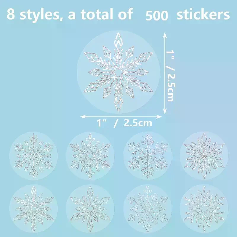 500 Sheets/roll Transparent Snowflakes Stickers Christmas Tags Stickers For Kids Gift Baking Package Envelope Decor Stationery