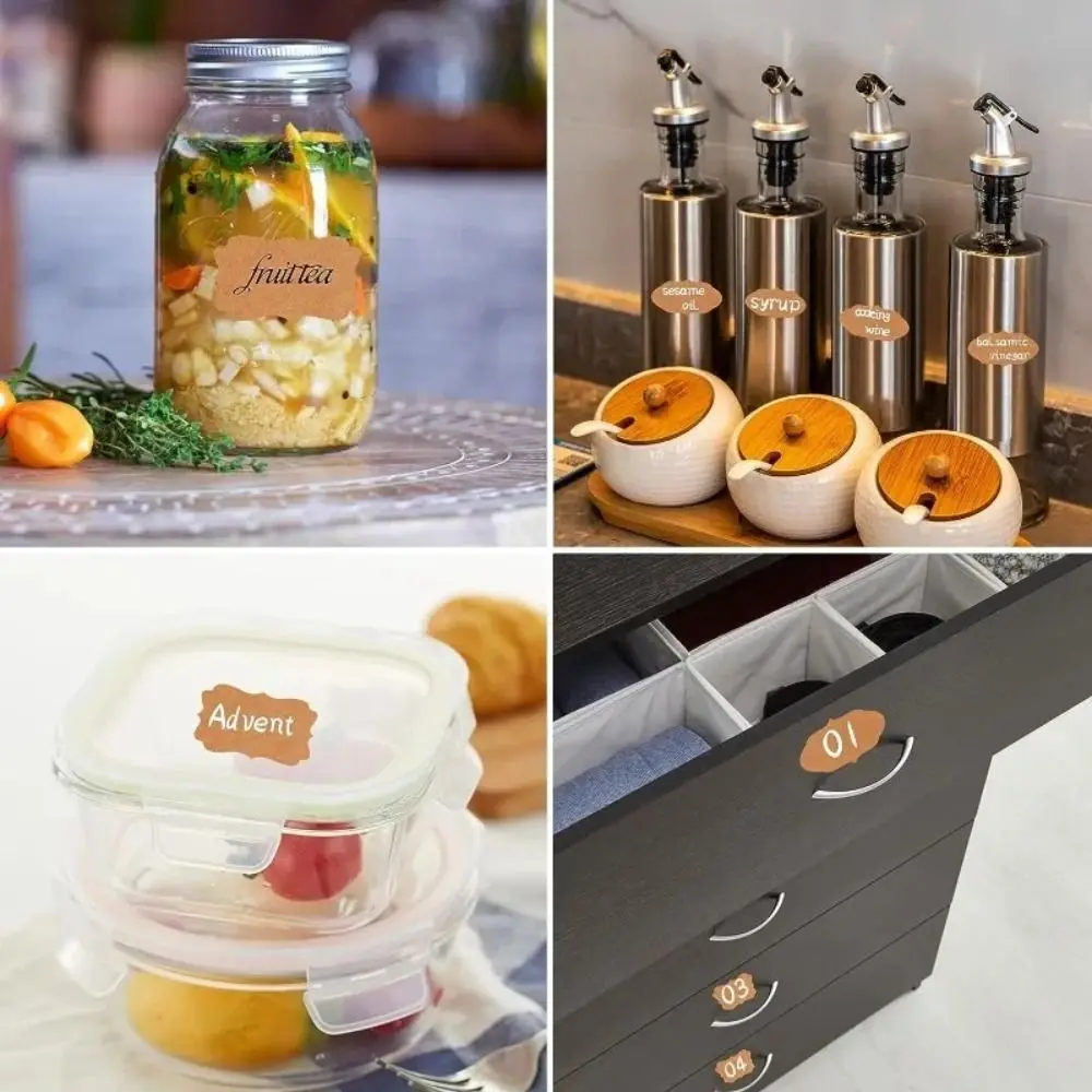300Pcs/Roll New Self-adhesive Kraft Paper Stickers DIY Brown Sealing Jar Tag Organizer Label Baking Sticker