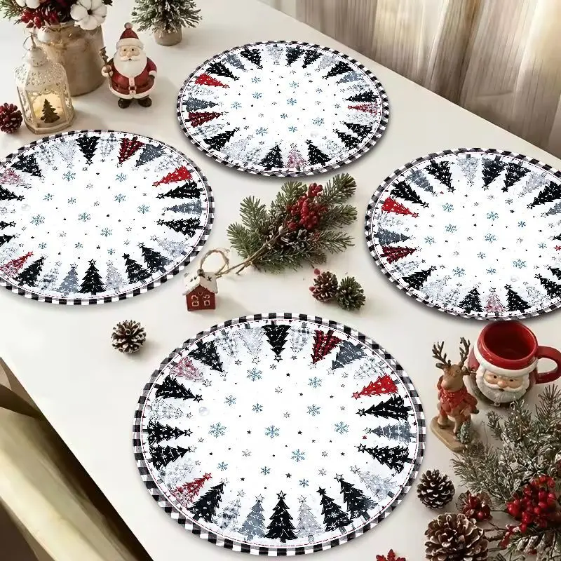 VIKAMA Winter Train Snow Scene Red Round Placemat, 1 Design, Table Mat for Kitchen Dining Party