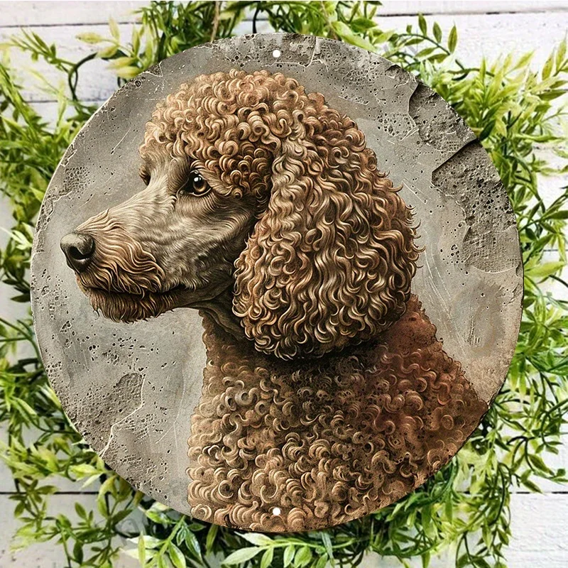 

Adorable Curly Haired Poodle Profile Round Aluminum Sign, UV and Scratch Resistant, Easy to Hang Door, Wall Decor, 8in & 11.8in