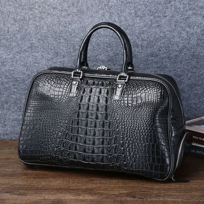 

New leather men's travel bag, business lever luxury handbag, crocodile bone pattern high-quality large capacity luggage bag