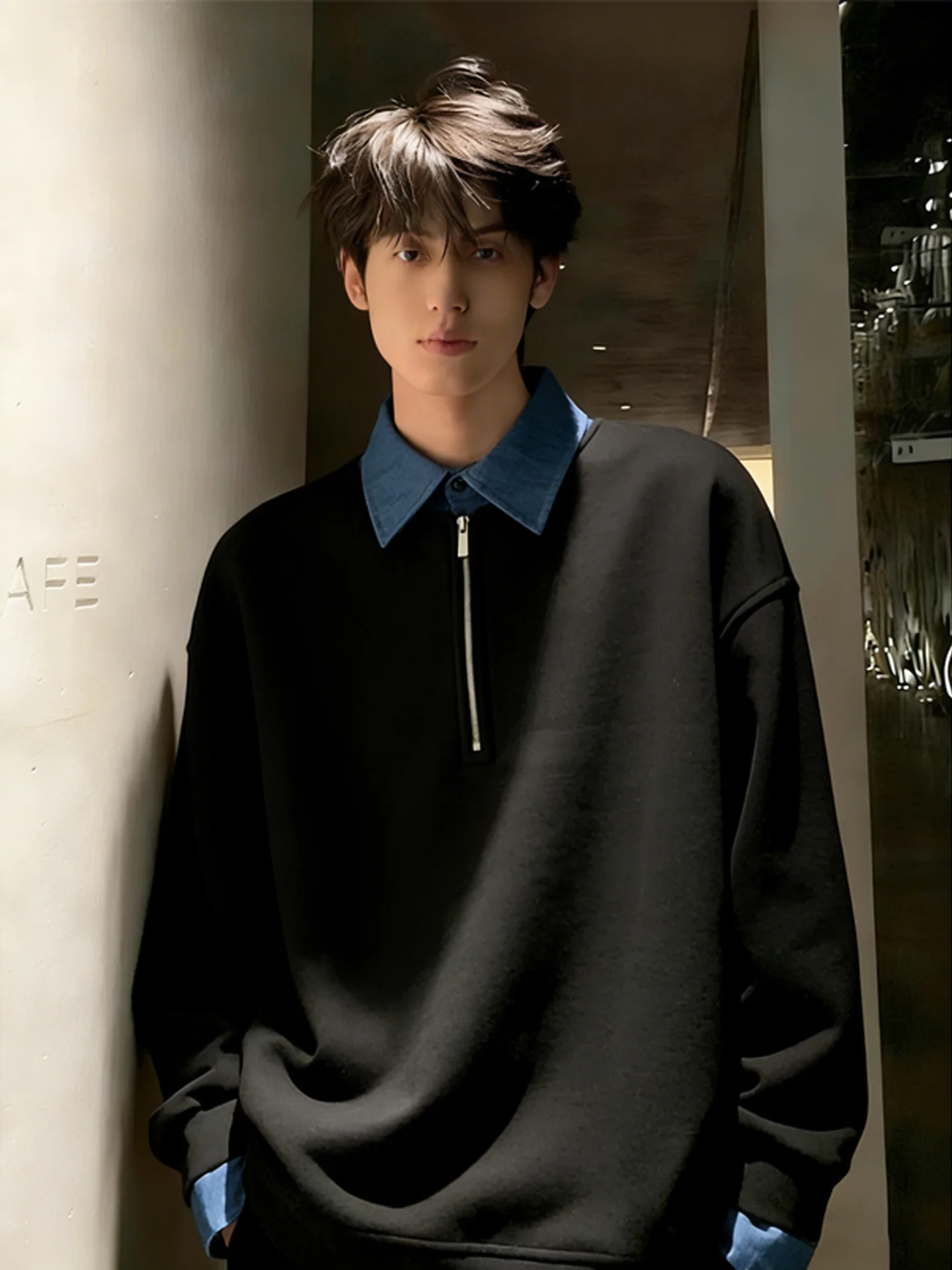 

Bla Zipper Hoodie Men's Spring Faion Collar Base irt f Zipper Casual Sle Long Sve Anti-Wrinkle Youth Apparel