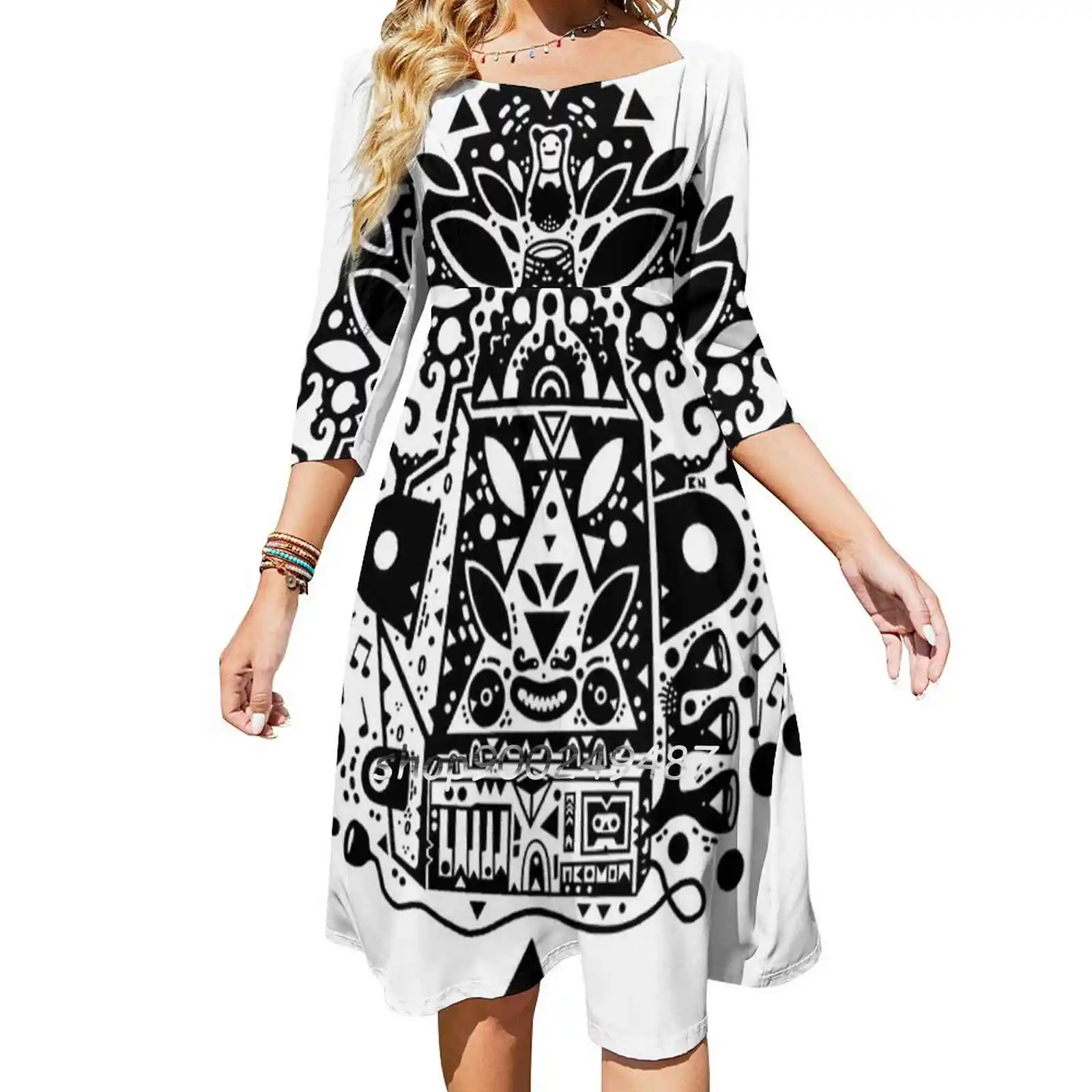 Kozmik Machine Sweetheart Knot Flared Dress Fashion Design Large Size Loose Dress Cosmic Nuggets Cosmicnuggets Computer Space