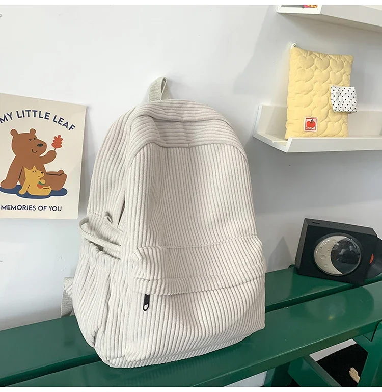 Solid Nylon Soft Sewing Thread Zipper School Bags 2026 High Quality Large Capacity Bags Corduroy Casaul Softback Youth Backpack