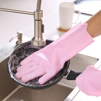 1Pair Kitchen Silicone Cleaning Gloves Rubber Sponge Glove Household Scrubber Kitchen Clean Tools Dishwashing Gloves