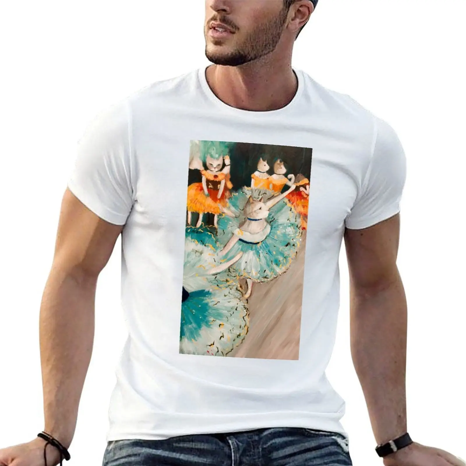 The Green Cat Dancer T-Shirt baggy shirts blanks plus size men clothing