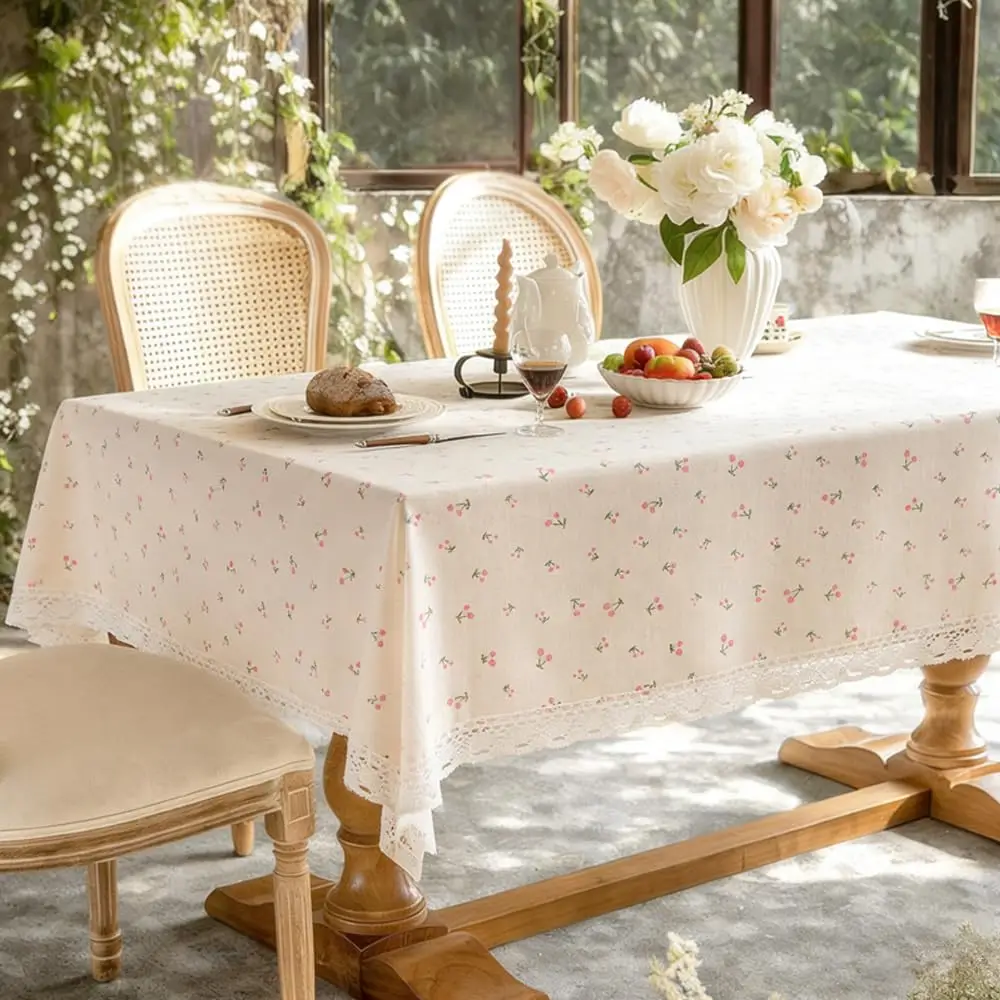 Gingham Tablecloth, Farmhouse Floral Cotton Linen Table Cloth, Washable Wrinkle Free Table Cover for Wedding Party Dinning Table