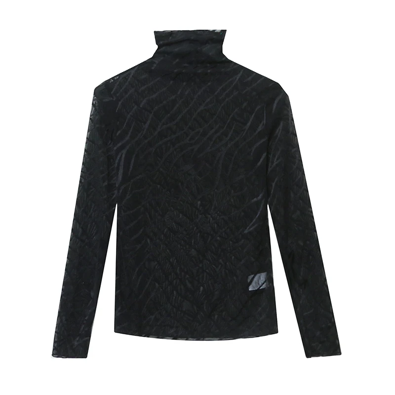 Black,Korean,Style,Fall,Winter,T-shirt,Sexy,Hollow Out,Turtleneck,Mesh,Thin,Women,Tops,Long Sleeve,Bottoming,Shirt,Tees,411707 image 3