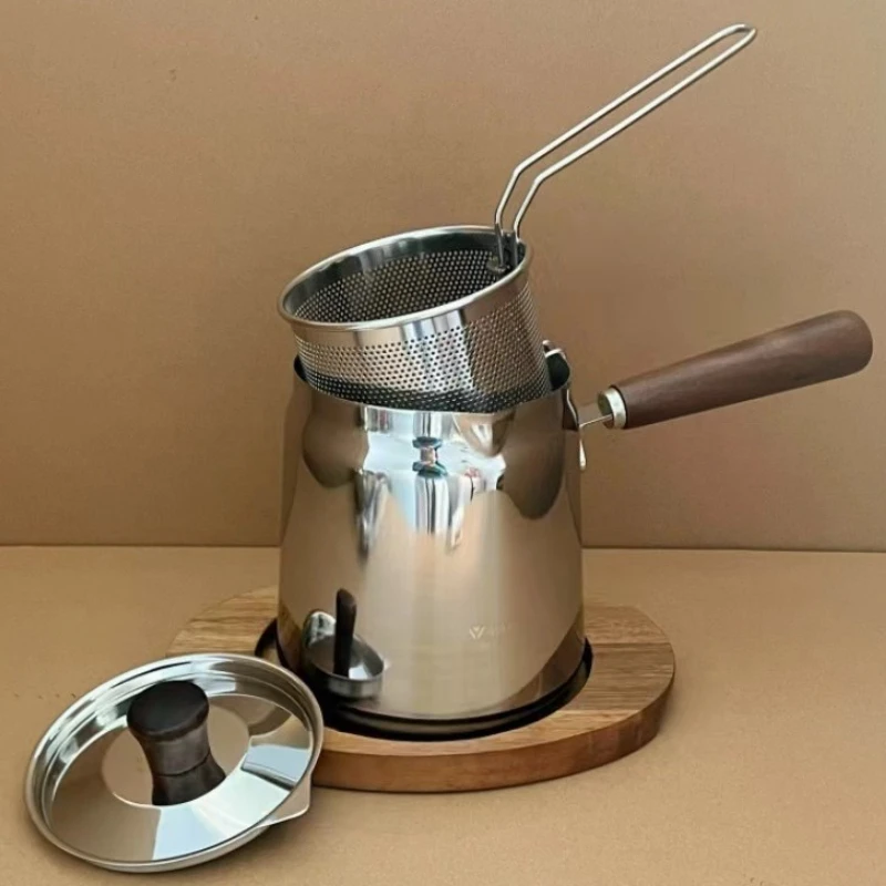 

304 Stainless Steel Deep Fryer, Household Small, Raised and Deepened Induction Cooker with Filter Screen, Oil-saving Small Fryer