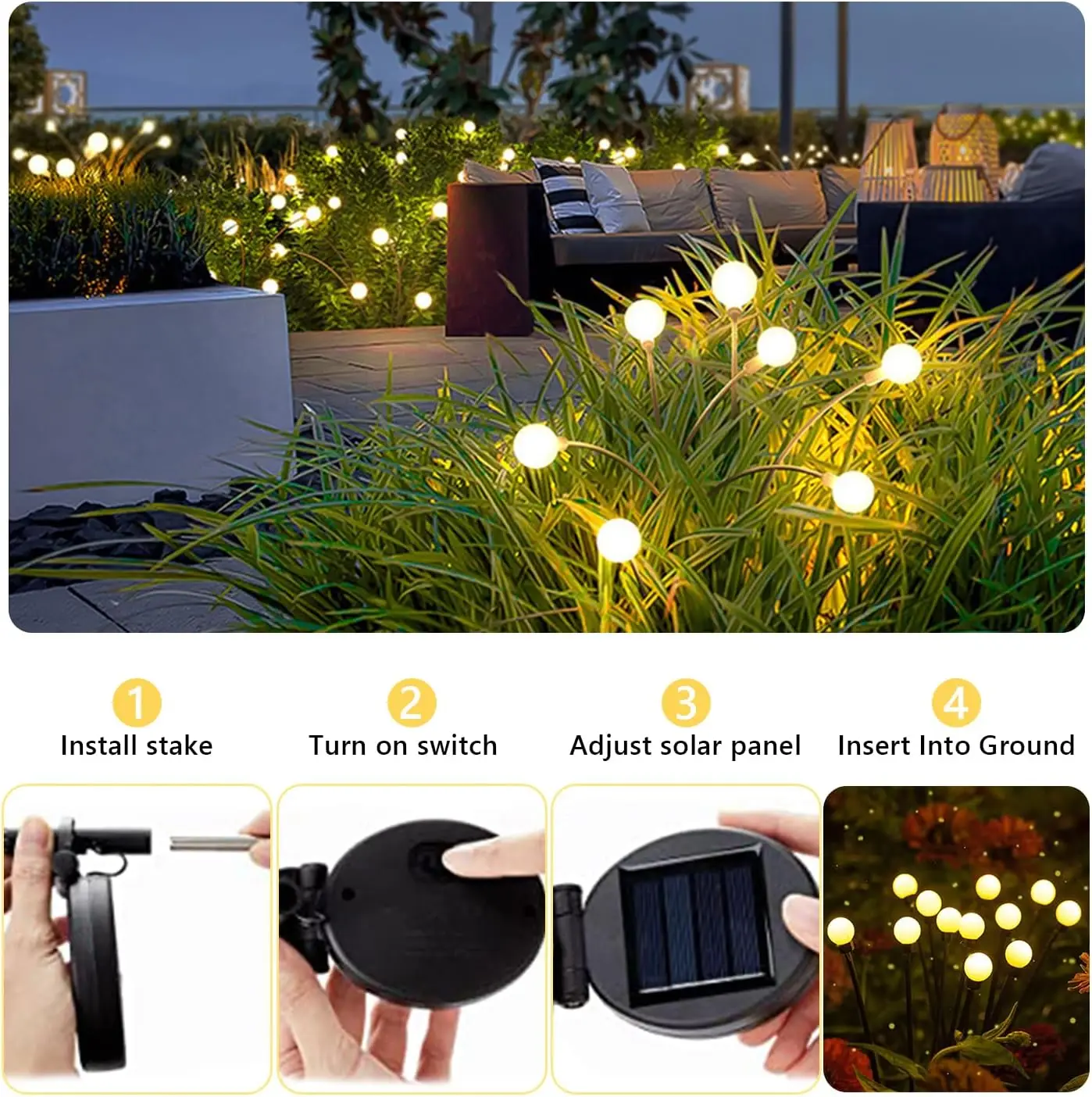 10LED Solar Garden Lights Solar Powered Firefly Lights Swaying Waterproof Pathway Lights for Landscape Patio Yard Decorations