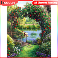 HUACAN Diamond Painting Cross Stitch Kits Lake Landscape Full Square Round Mosaic Flower Garden 5D DIY Home Decor