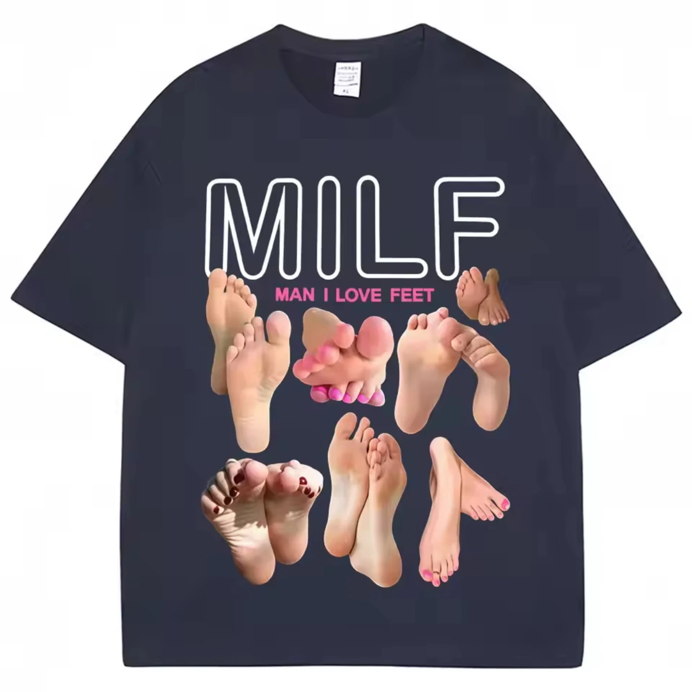 MILF Man I Love Feet مضحك ميمي بأكمام قصيرة من القطن الناعم برقبة دائرية تي شيرت غير رسمي ملابس الشارع الشهير FashionT-shirt، للجنسين