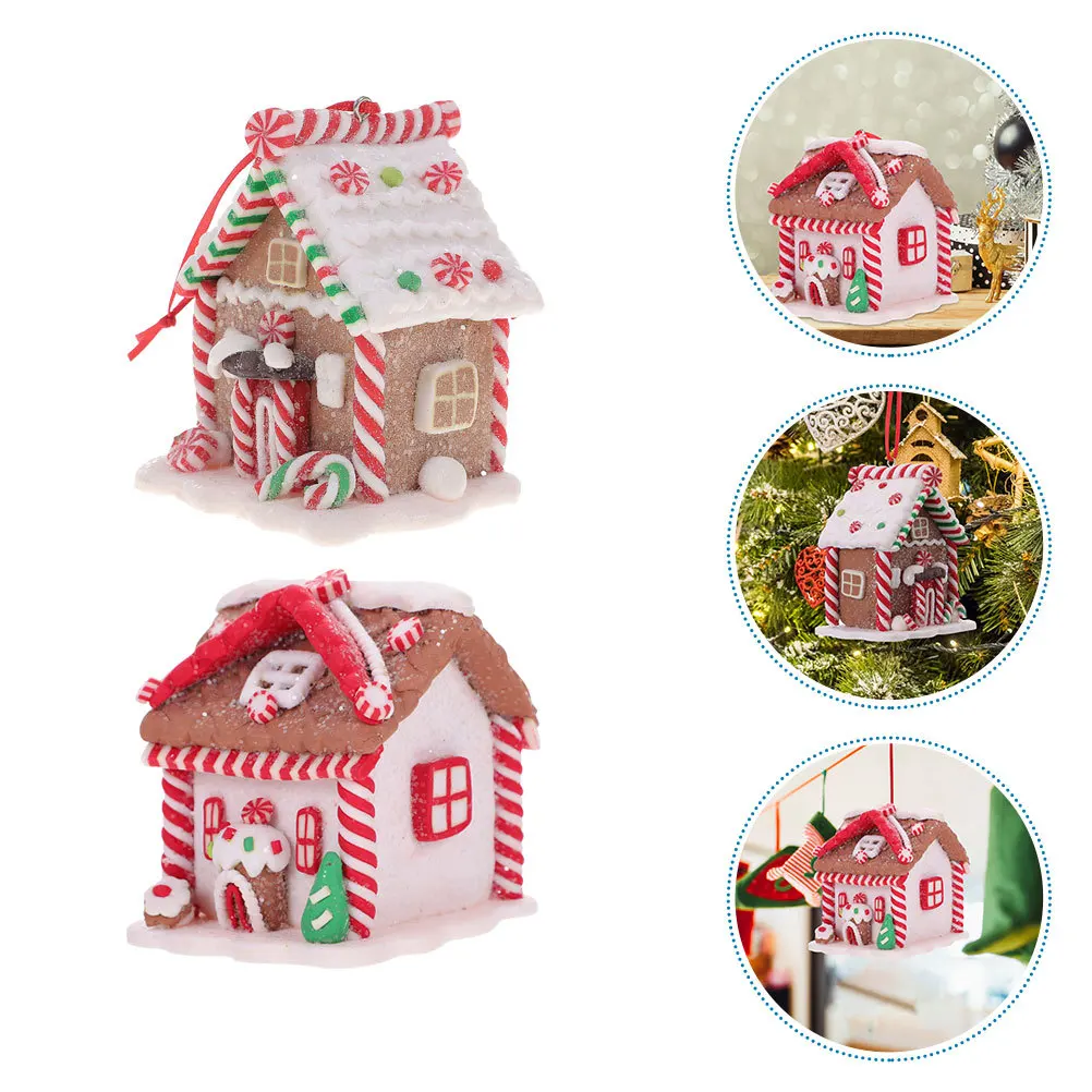 

2Pcs Christmas Cottage Hanging Ornaments Gingerbread Christmas Tree Decorations Xmas Holiday Decor Gingerbread Decor