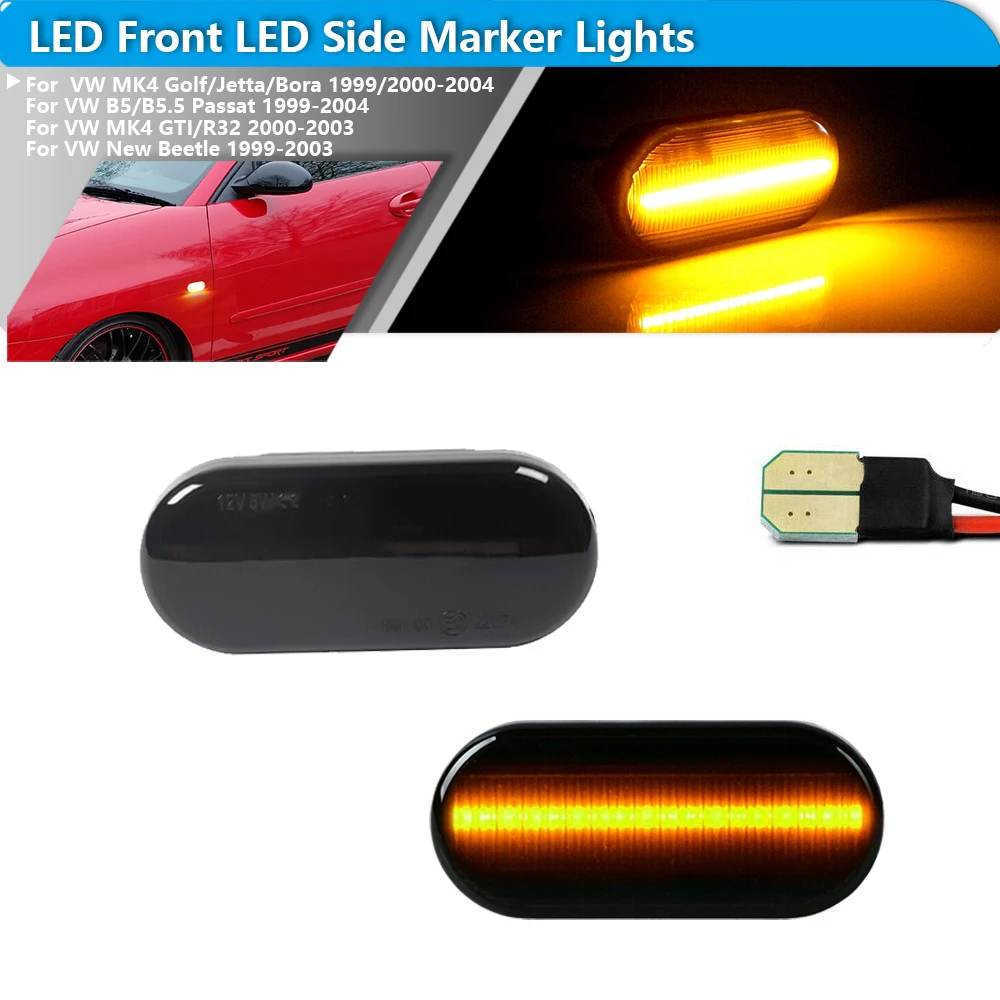 2pcs For VW Bora Golf 3 4 MK4 Jette Lupo Passat Z2 3BG Polo SB6 SEAT Ibiza T5 LED Dynamic Side Marker Turn Signal Light Indicato