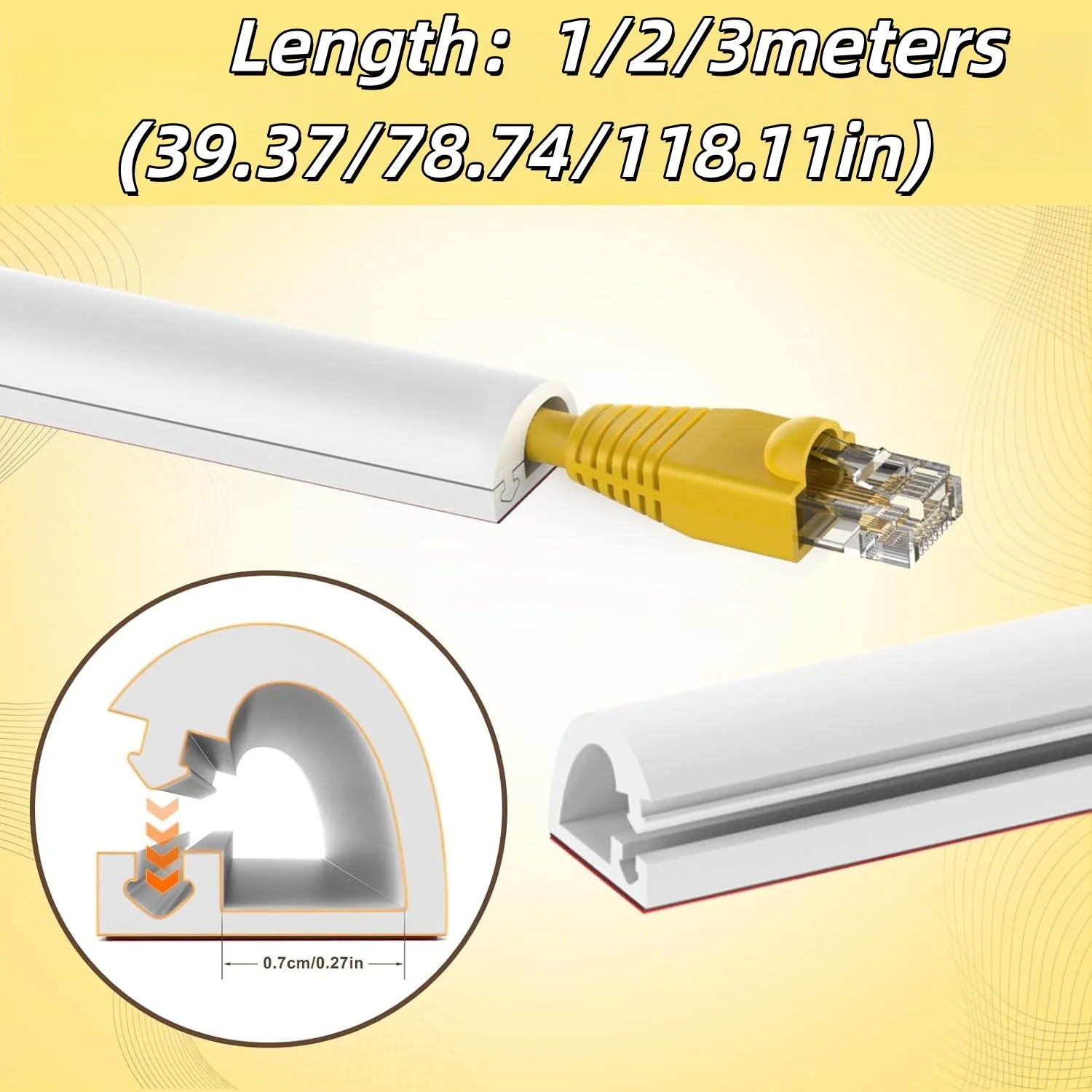 1PC 1/2/3meters Flexible Cable Concealer for Wall-Mounted TV, Self-Adhesive Cord Hider