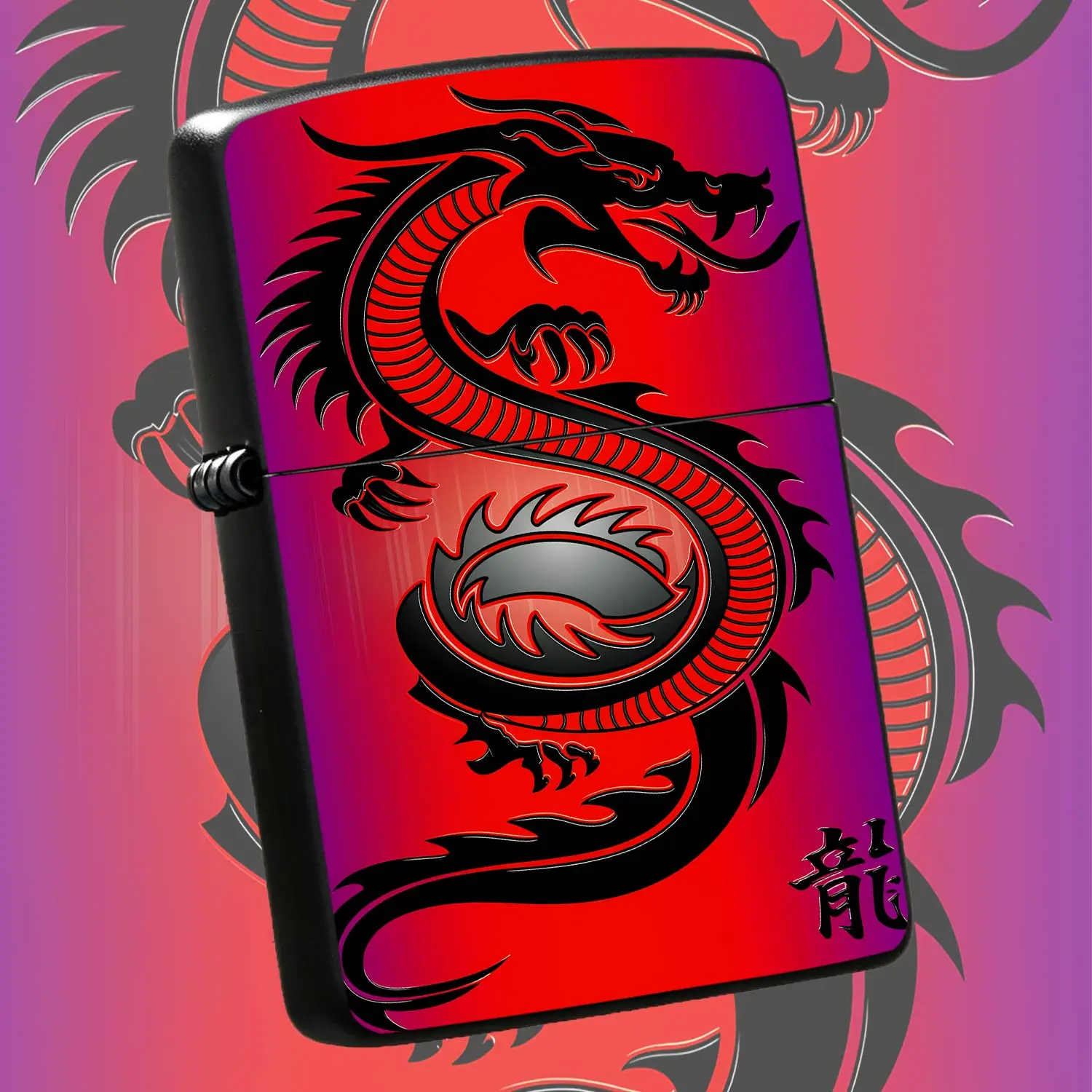 Trendy Oriental Dragon Pattern Lighter, Cool Red Purple Gradient Art Design, Portable All Scenario Usable Ignition Tool, Exquisite Decorative Ornament, Ideal Unique Gift Choice For Dragon Culture Enthusiasts And Daily A Humorou And Interest