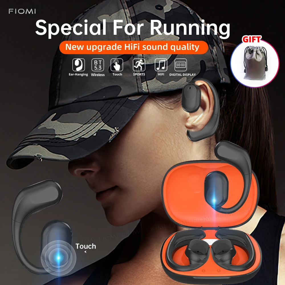 FIOMI Hanging ear type Earphones Earbuds With Mic Touch Control For Sports And Running,TWS BT5.3 Ear Buds With LED charging box