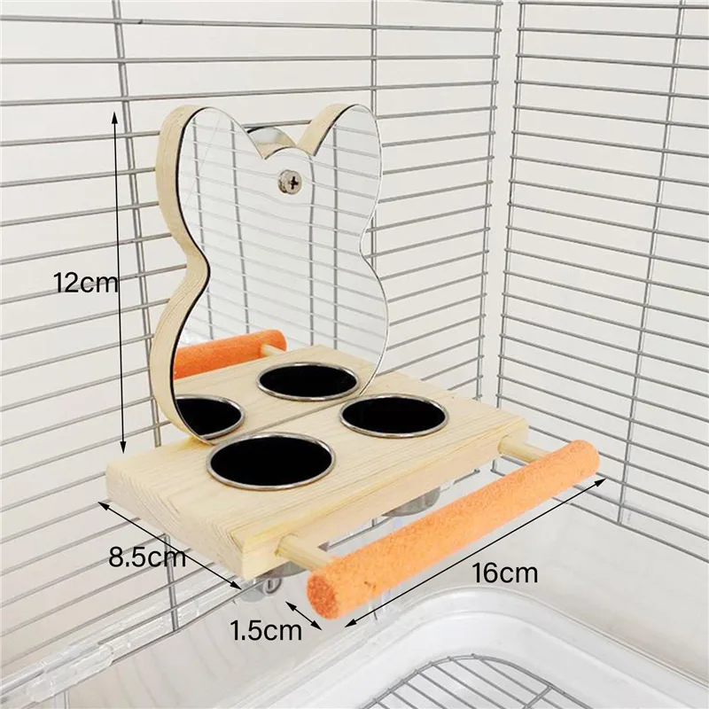 Pet Bird Mirror With Feeder Bowl Parrot Cage Toy With Mirror for Macaw African Greys Parakeet Cockatoo Cockatiel Conure Canaries