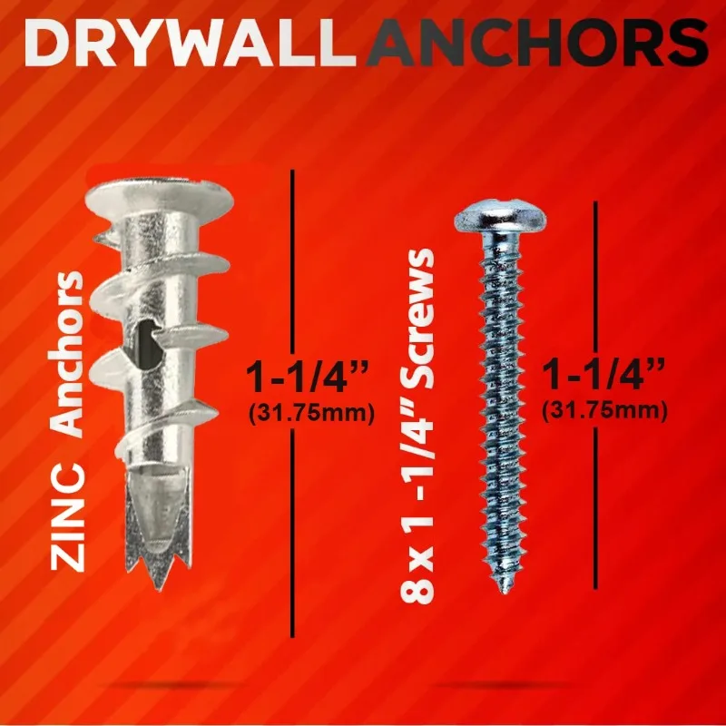 VKKM مثبتات الحوائط الجافة ذاتية الحفر من الزنك - 120 مرساة و120 # براغي 8*1-1/4، تحمل ما يصل إلى 50 رطلاً لتركيب آمن على الحائط الداخلي #2