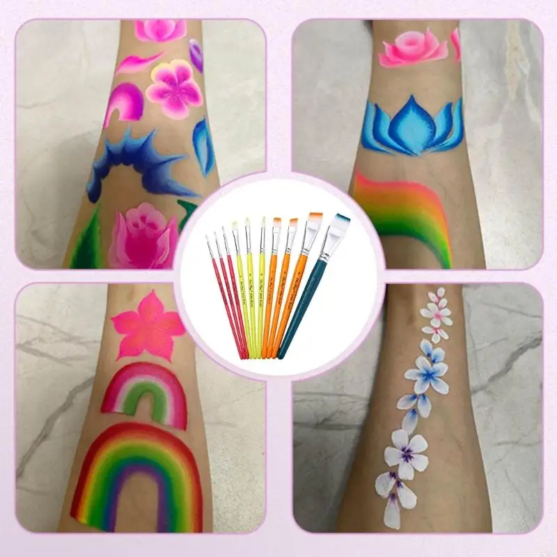 10 Pcs/Set Flat Body Paint Brushes Set Multifunctional Nylon Hair Painting Brushes Artist Brushes Face Body Paint Brushes