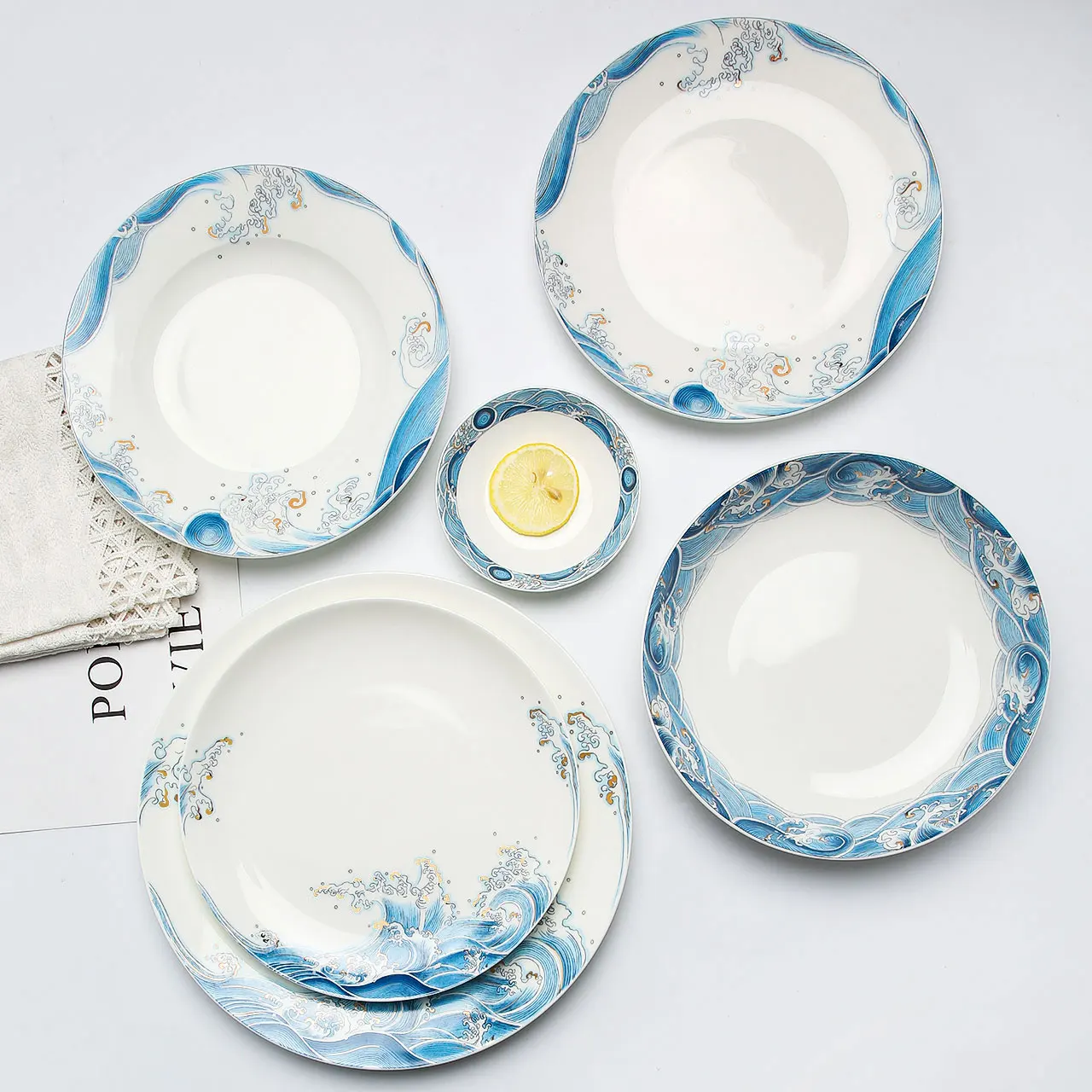 

Ceramic plates for home creative blue and white porcelain tableware deep saucers