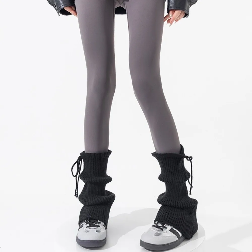 New Solid Color Leg Warmers Thickened Knitted Bow Mid-Calf Sock Harajuku Boot Covers Gift
