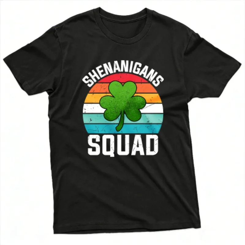 Shenanigans Squad Clover Design Summer Men T-Shirt Vintage Style Casual Wear St Patrick's Day Festivals Perfect Gift Tee Tops
