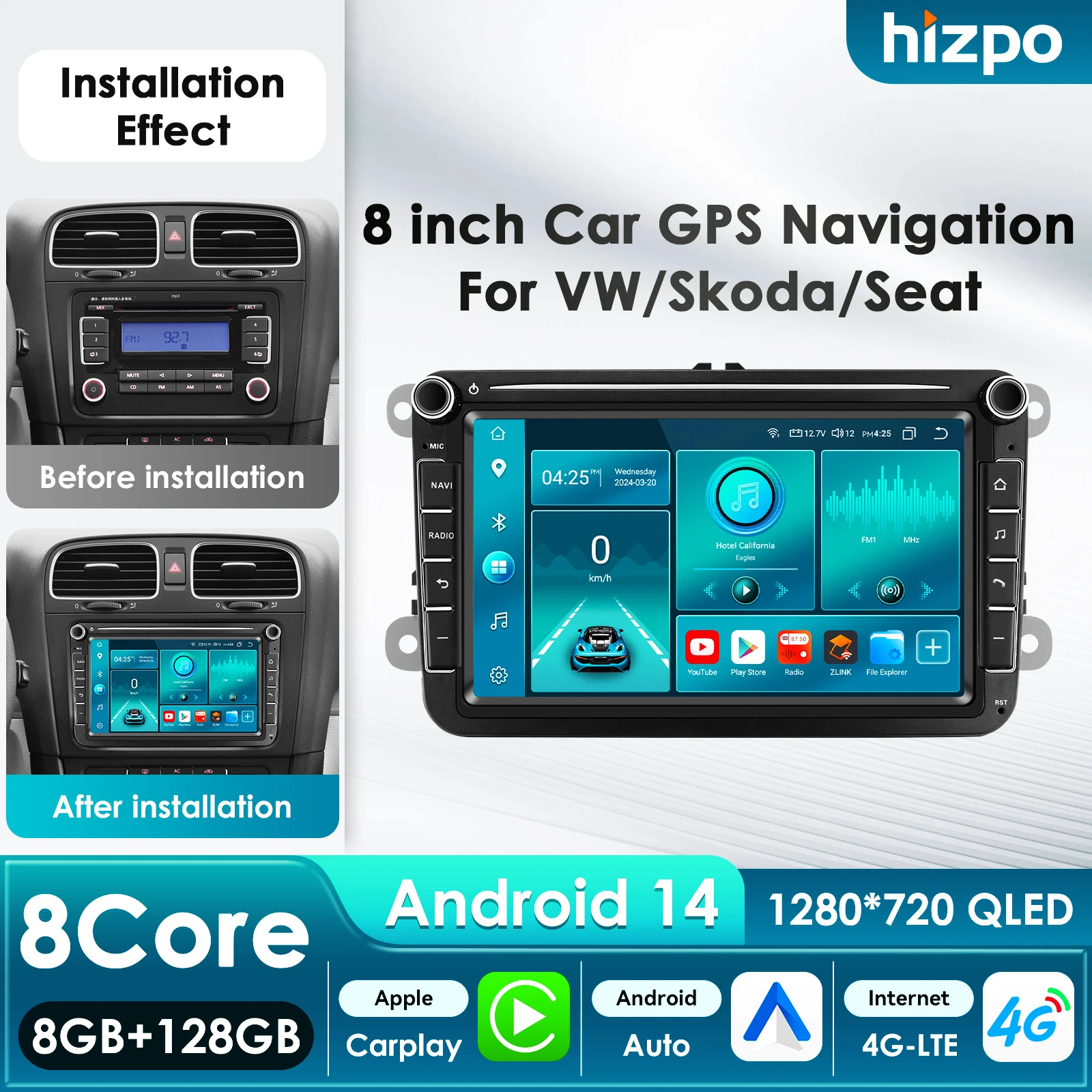 

8-дюймовый экран 2din Android, автомобильный радиоприемник, мультимедийный видеоплеер для Volkswagen Skoda VW Tiguan Touran Caddy Jetta Polo Passat Seat GPS