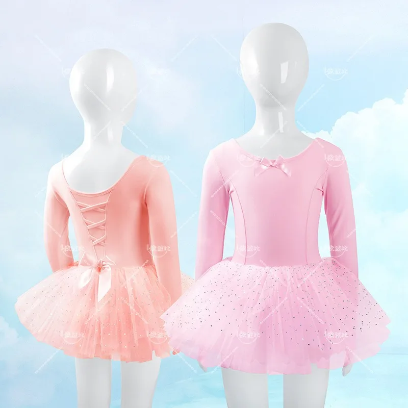 

Children's dance training clothes, children's long sleeved fluffy skirts, Latin costumes for princess spring performances.