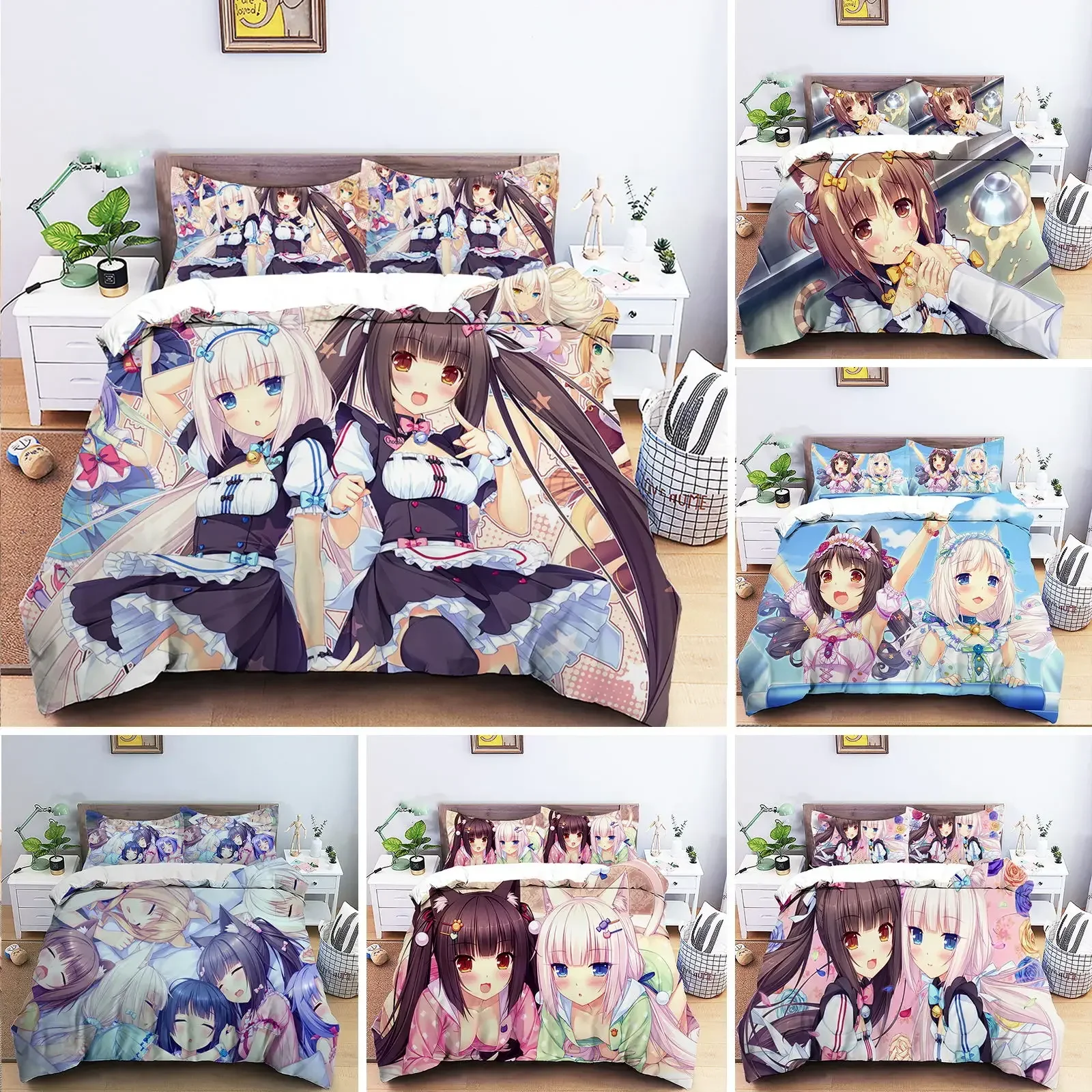 

Anime Nekopara Sexy Girl Bedding Set Duvet Cover Bedroom Comforter Covers Single Twin King Size Quilt Cover Home Textile 2/3PCS