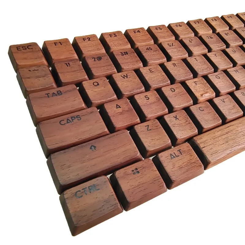 Black Walnut Low Profile Keycaps Costom Solid Wood Ultra-thin Engraved Transparent Keycaps for Mechanical Keyboard 61/87/104%