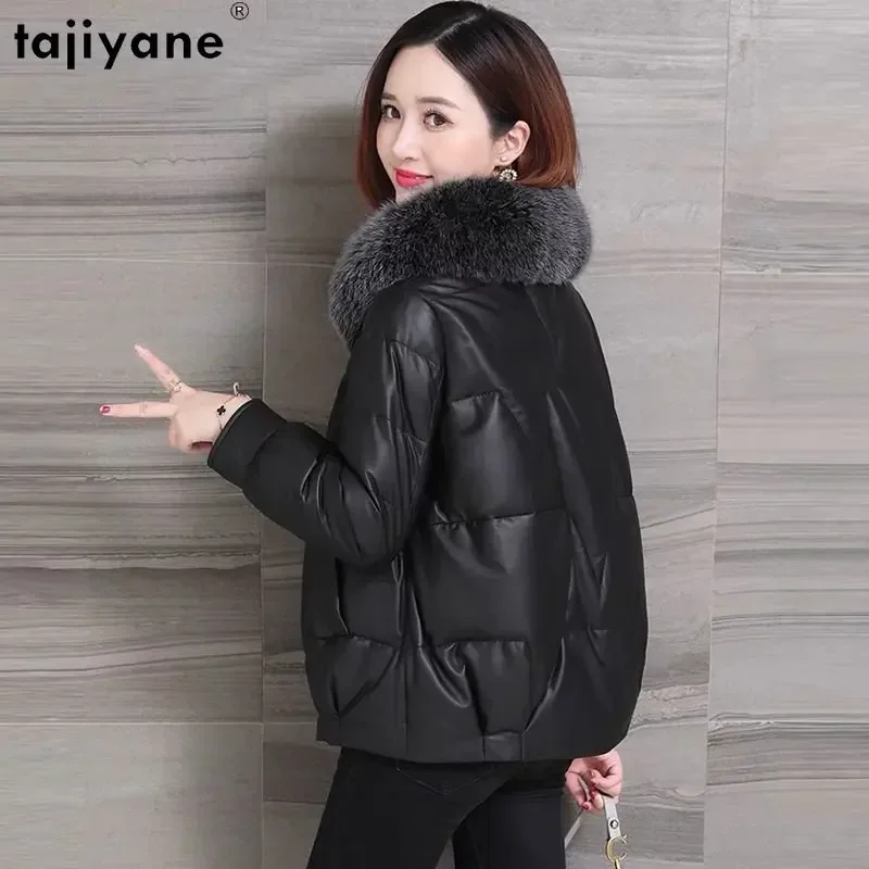 Tajiyane 100% Genuine Sheepskin Down Jacket Women Winter 2023 Real Leather Jackets Woman Black Short Down Coats Fox Fur Collar