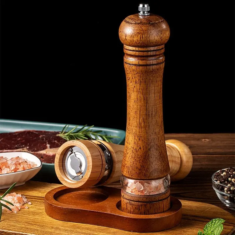 Manual Pepper Grinder Rubber Wood Acrylic Window 6/8 inch Ceramic Core Salt Pepper Grinding Mill